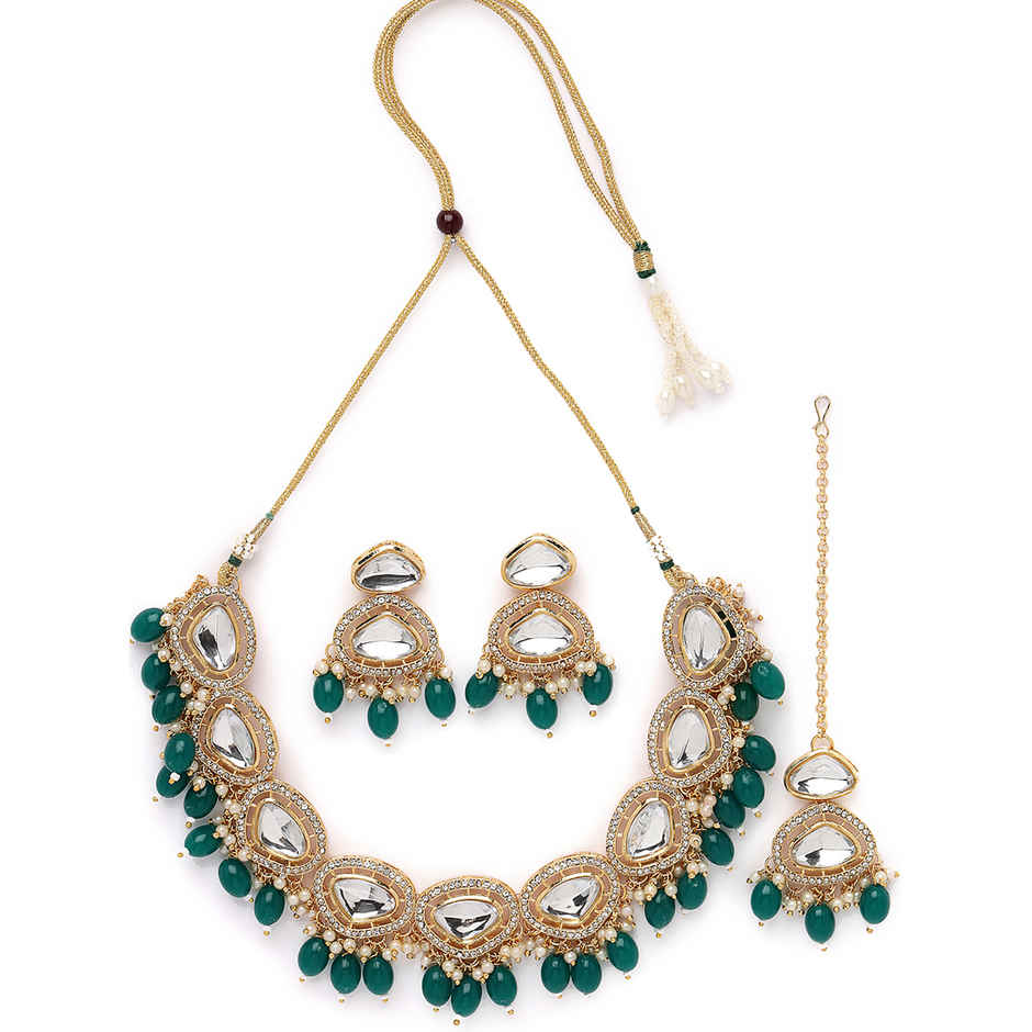 Sukkhi Artisanal Gold Plated Green Stone Studded Choker Necklace Set