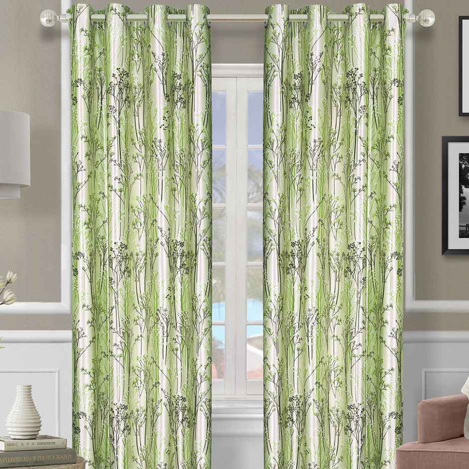 Romee Parrot Green Printed Door Curtain 7 Feet Set of 2