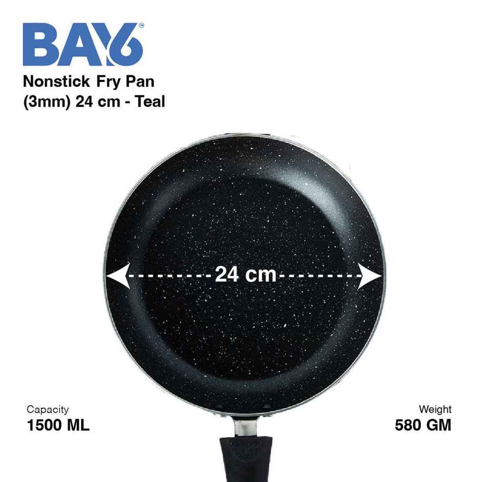 BAY6 NonStick Cookware Set (Dosa Tawa 26 cm + Fry Pan 24 cm + Kadai 22 cm with Glass Lid 3 mm) - Teal