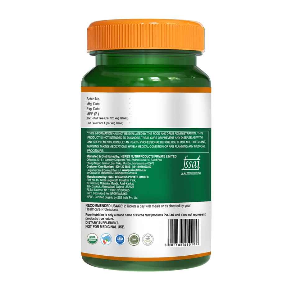 Pure Nutrition Organic Moringa 1200Mg 120 Tablets
