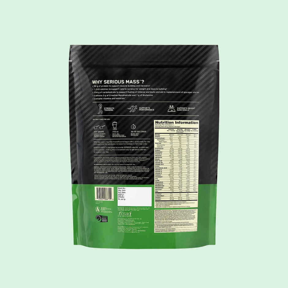 Optimum Nutrition Serious Mass Weight Gainer Powder High Protein & Calories Vegetarian Chocolate
