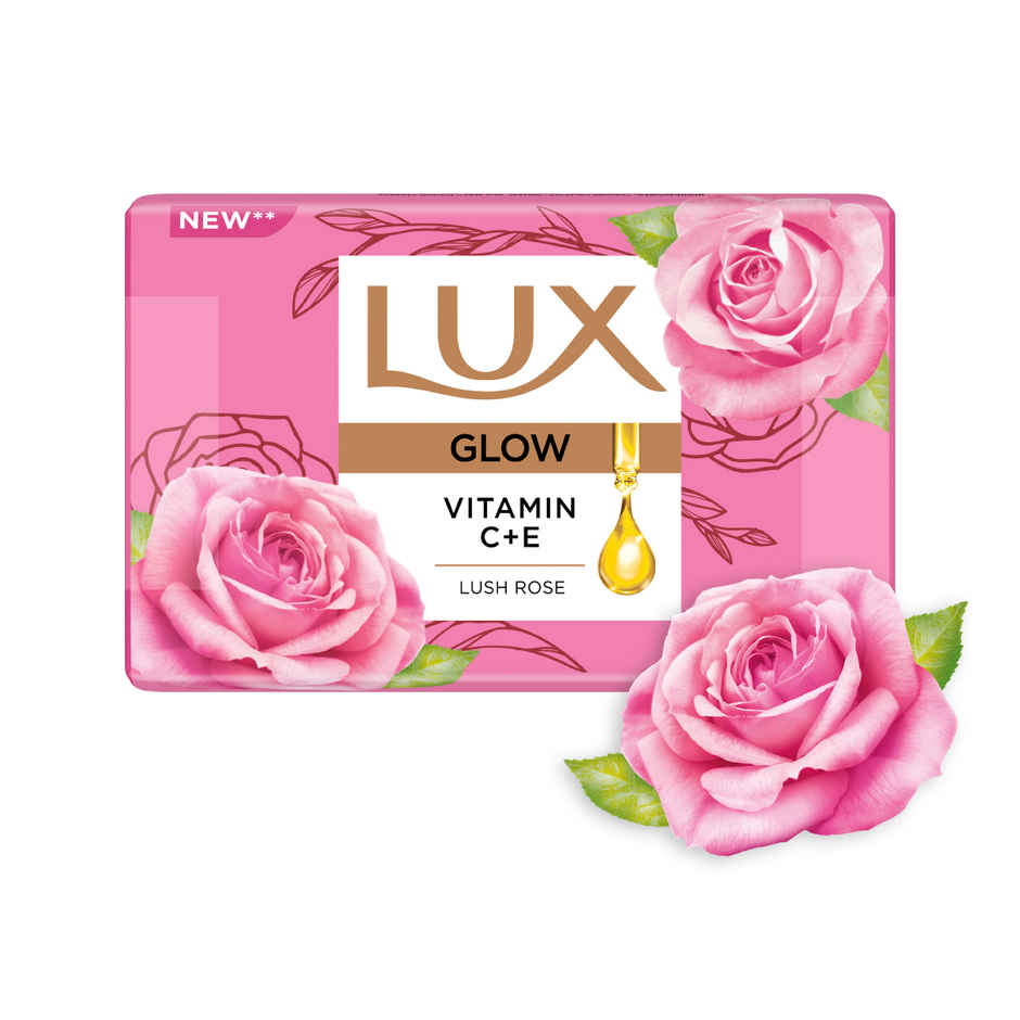 LUX Lush Rose Glowing Bathing Soap Bar with Vitamin C & E For Visibly Glowing Skin