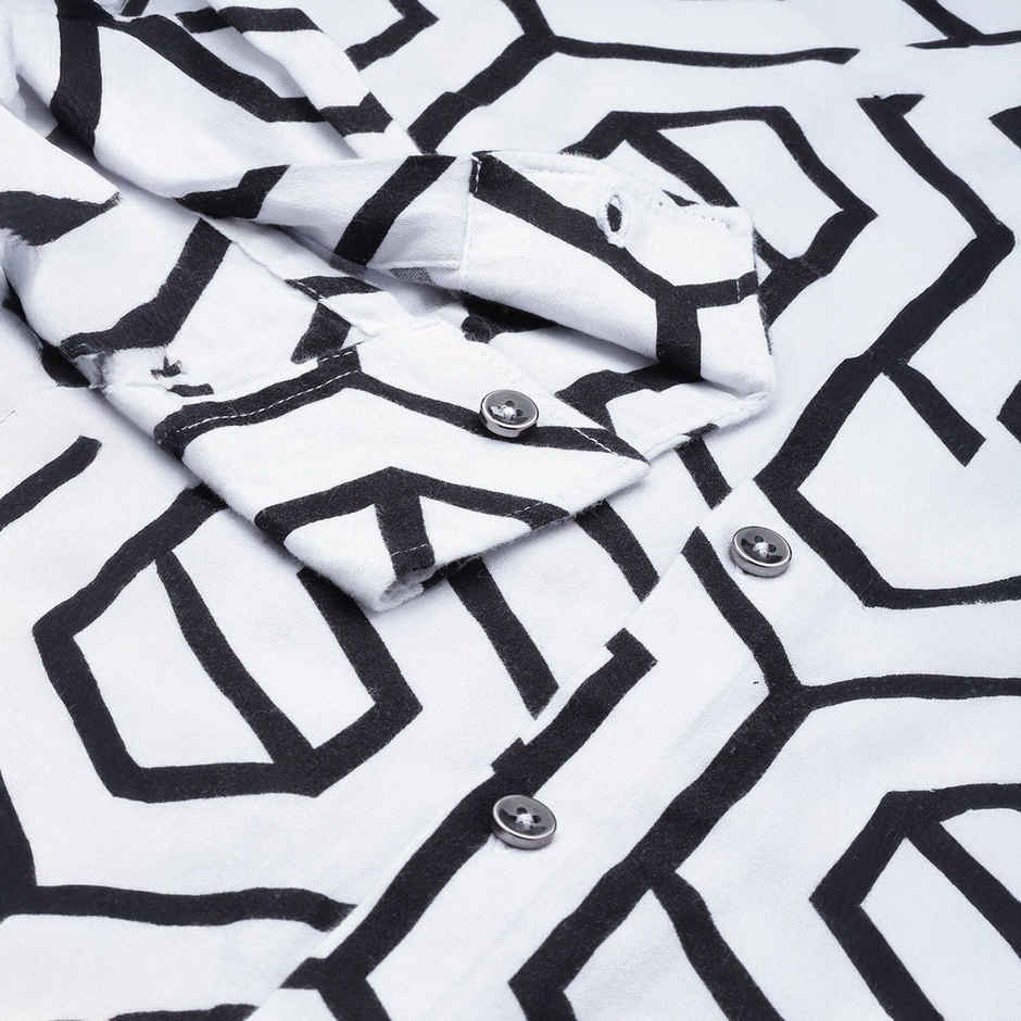 The Indian Garage Co Men's Slim Fit Geometric Print Party Shirt | White - 2XL