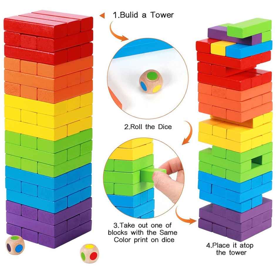 Fablue Multicolor Wooden Stacking & Balancing Tower Puzzle Game - Wooden Blocks Game