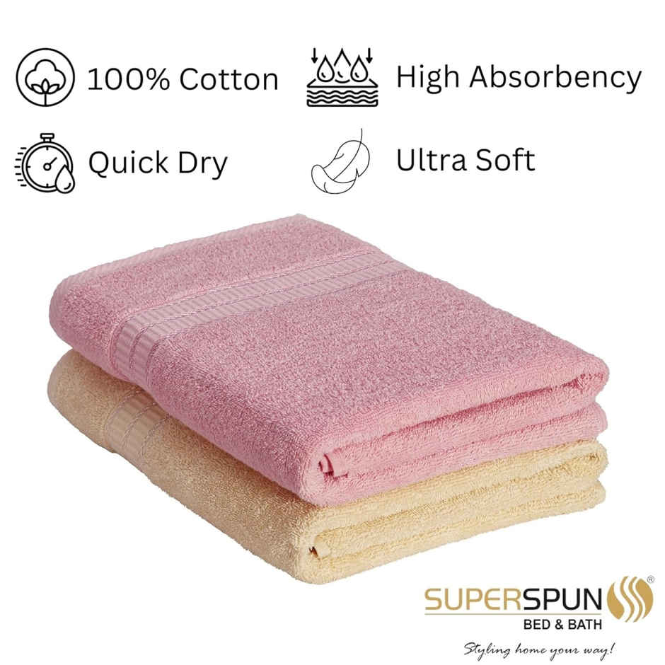 Superspun 100% Cotton- 420 Gsm- Vodre- Two Piece Set- Bath Towel- Size:70 x 140 - Pink & Cream