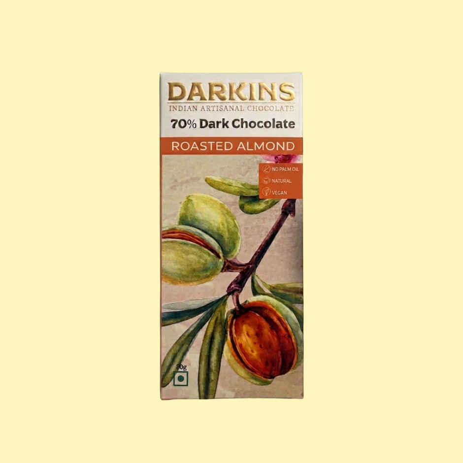 Darkins Roasted Almond Dark Chocolate Bar | 70% Rich Cocoa