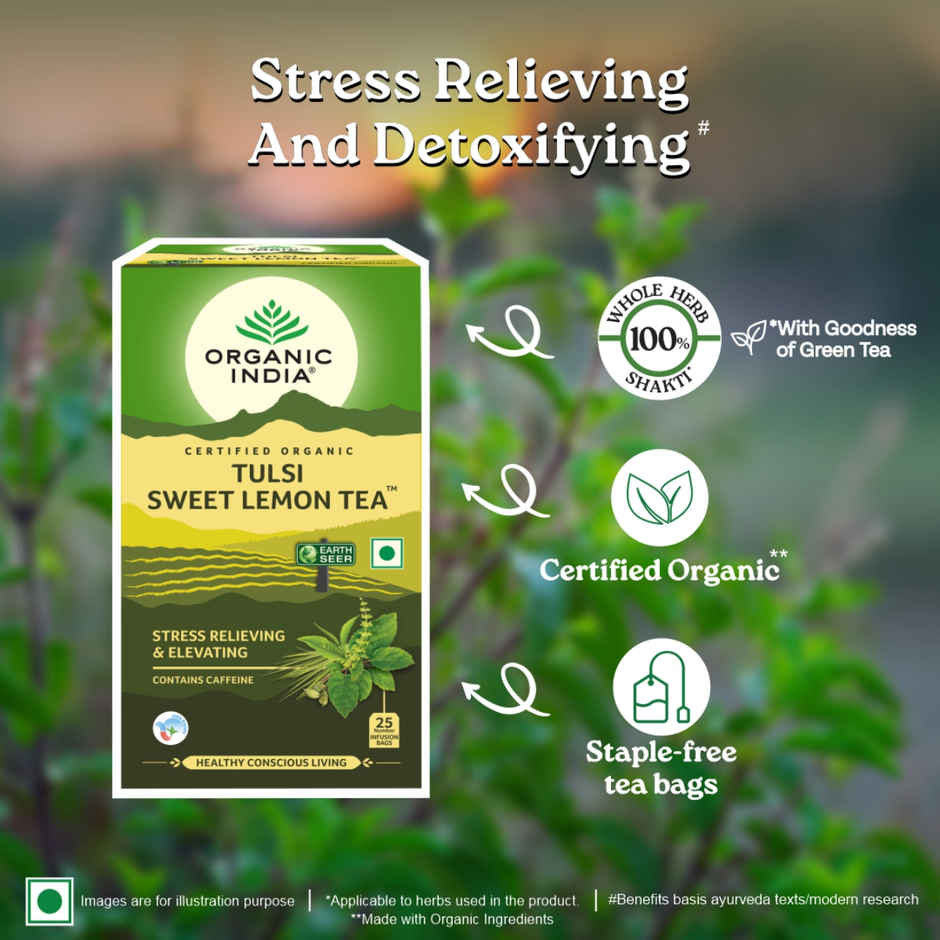 A TATA Product - Organic India Tulsi Green Tea, Sweet Lemon Tea 25 Tea Bags