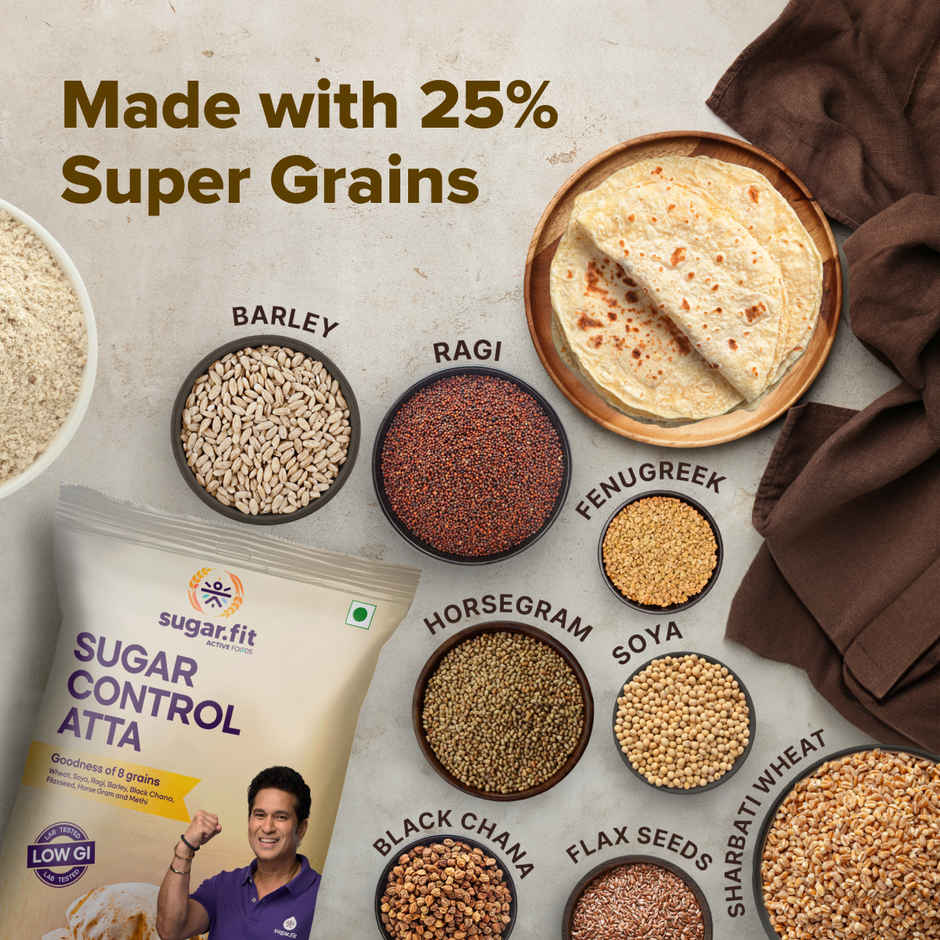 Sugar.fit Sugar Control Atta, 8-in-1 Multigrain Atta for Diabetic Care, Low GI Wheat Flour