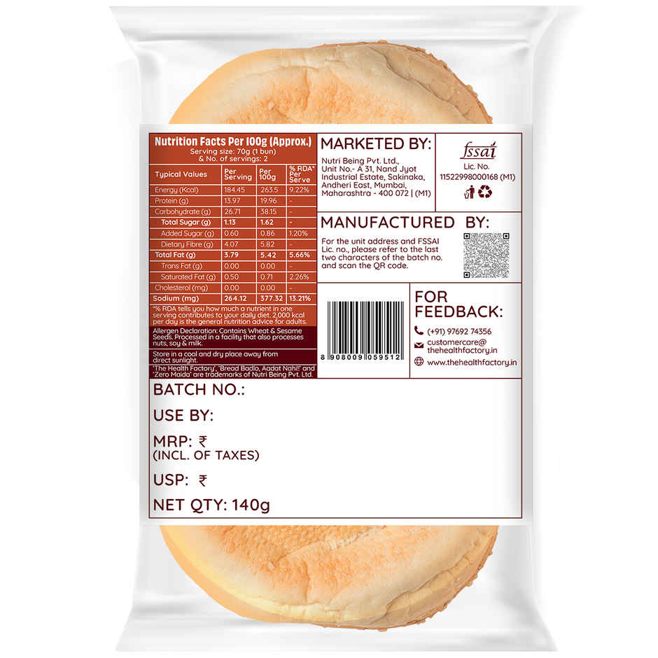 The Health Factory Zero Maida Protein Burger Bun