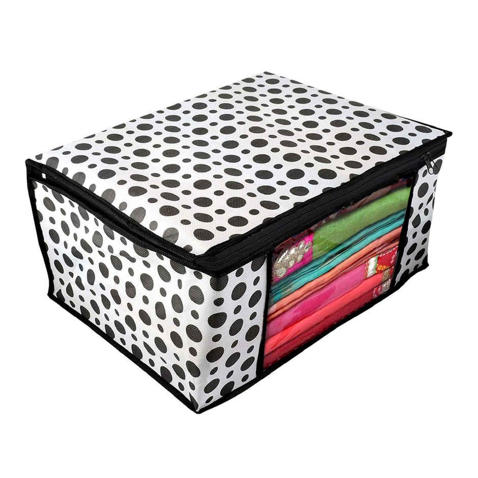 Kuber Industries Pack of 3 Non-woven Polka Dots Saree Cover With Transparent Window|Black & White