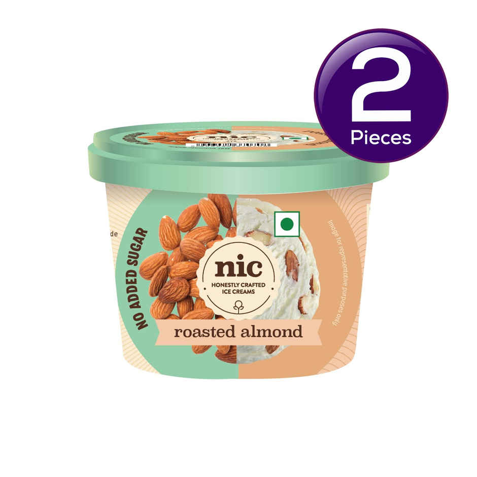 NIC Roasted Almond Ice Cream Cup | No Added Sugar| Preservative Free | No Artificial Flavors