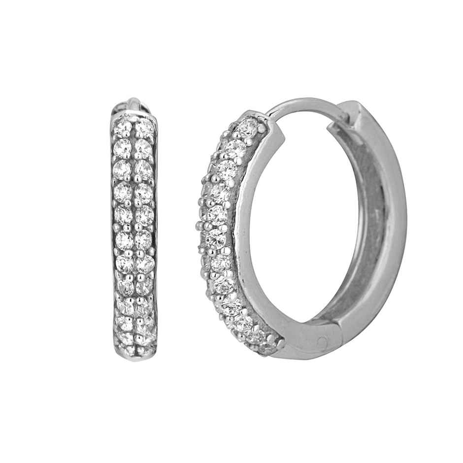 Carlton London Rhodium Plated with CZ Circular Hoop Earring | FJE1743