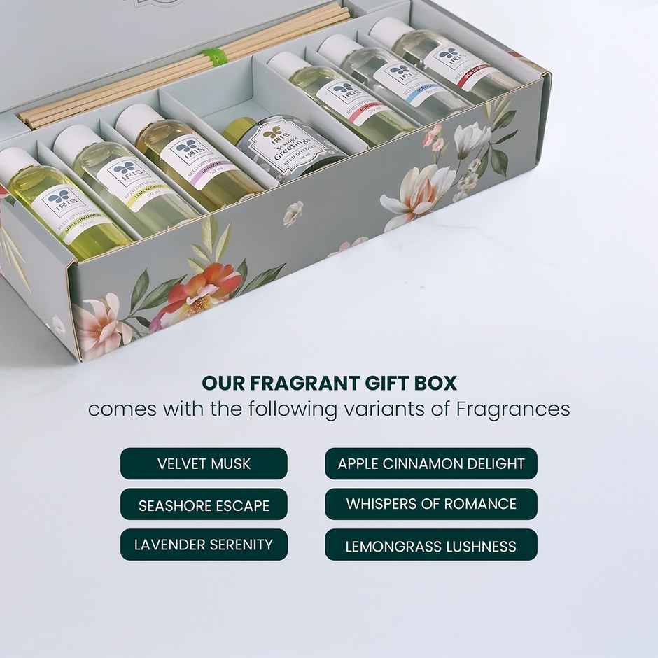 IRIS Reed Diffuser Gift Pack With 6 Assorted Oils And Reed Sticks