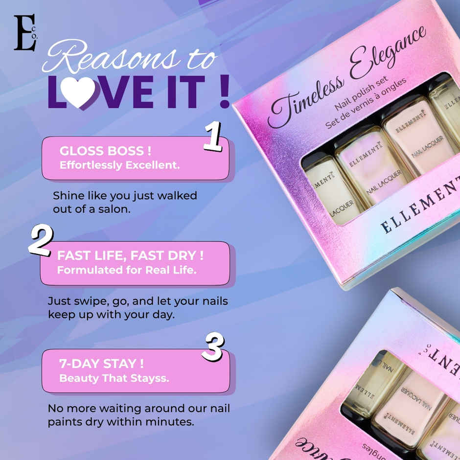 Ellement Co. Timeless Elegance Nail Polish Kit | Office-Friendly Everyday Shades | Quick Dry