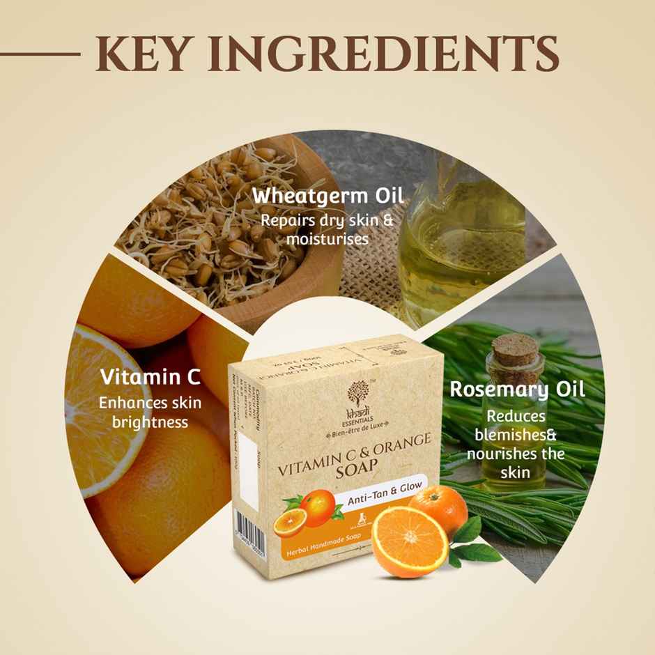 Khadi Essentials Vitamin C & Orange Soap | Brightens, Smoothens & Fights Tan | Handmade