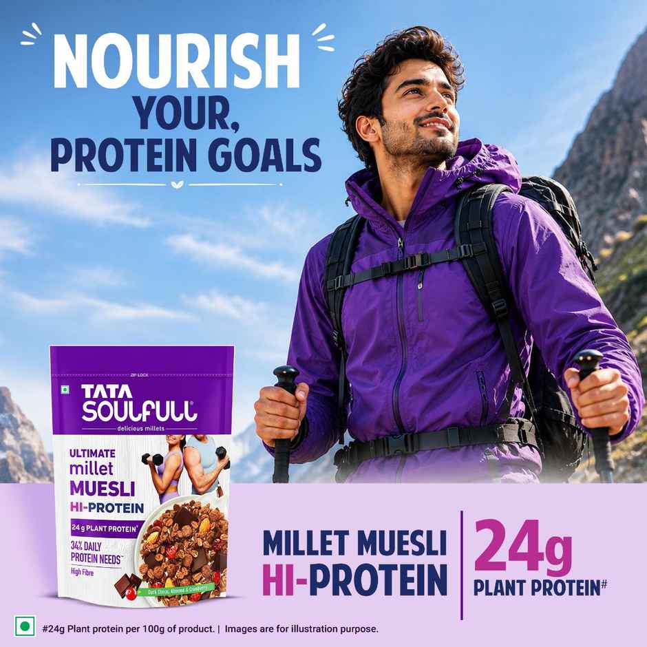 Tata Soulfull Ultimate Hi-Protein Millet Muesli | 24g Protein | Choco Almond Cranberry