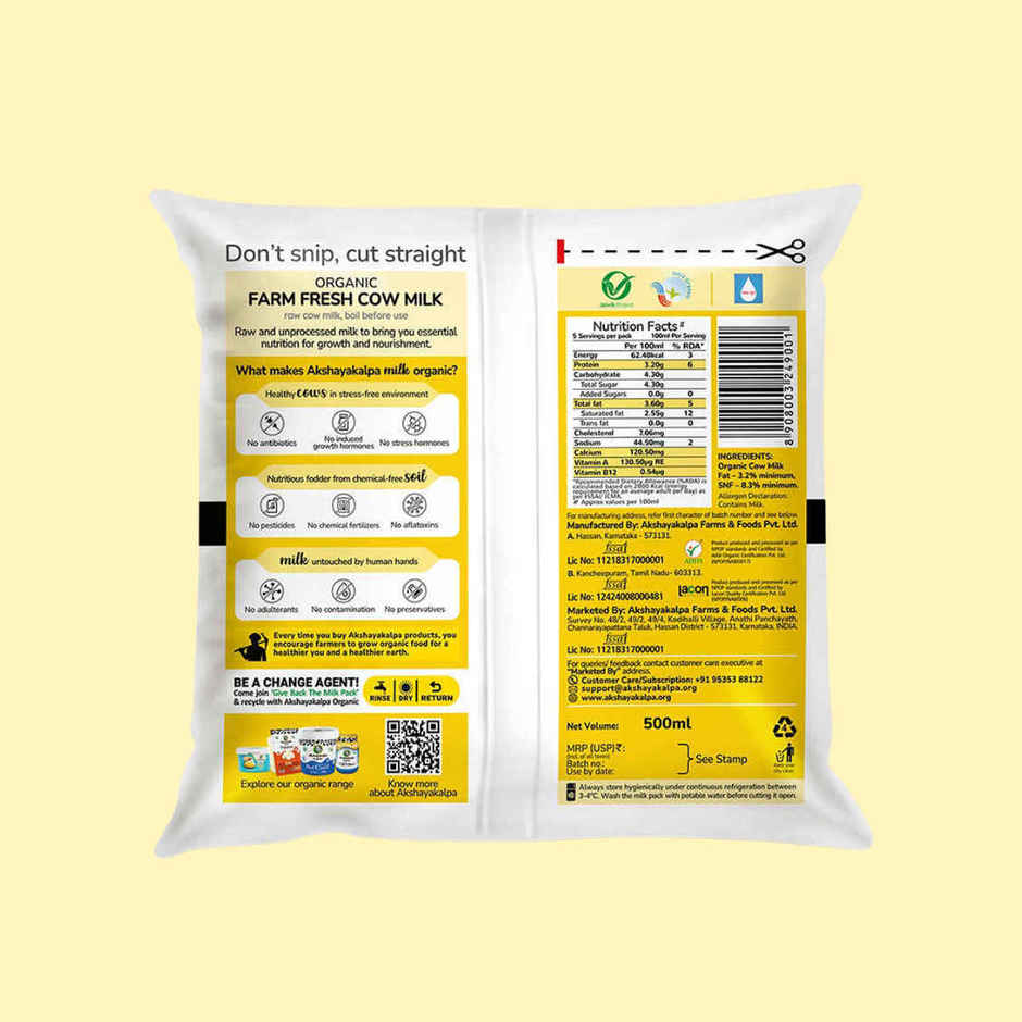 Akshayakalpa - Organic Farm Fresh Milk | Pouch