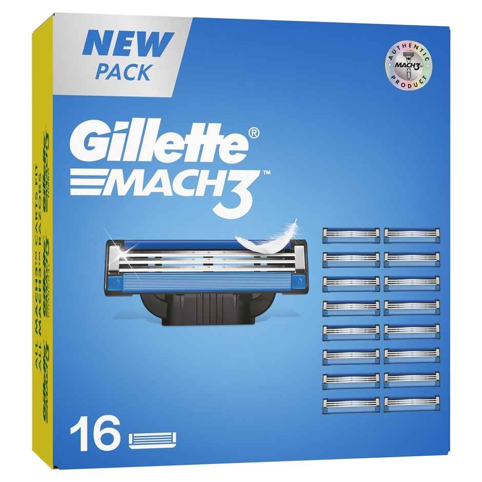 Gillette Mach3 Shaving 3-Bladed Cartridges, Pack Of 16, Men