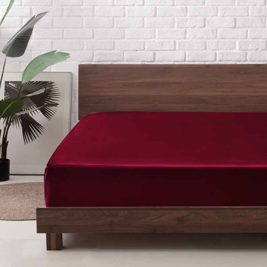 BAY6 Maroon Terry Cotton 220 GSM Waterproof Mattress Protector For Single Size Bed