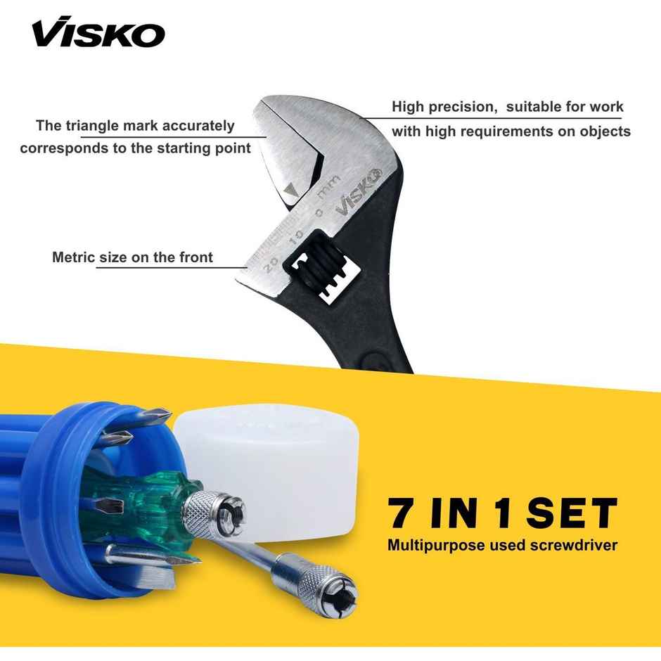 Visko 815 Hand Tools Combo | Adjustable Wrench | Screwdriver Set | Combination Wrench | 3 Tools
