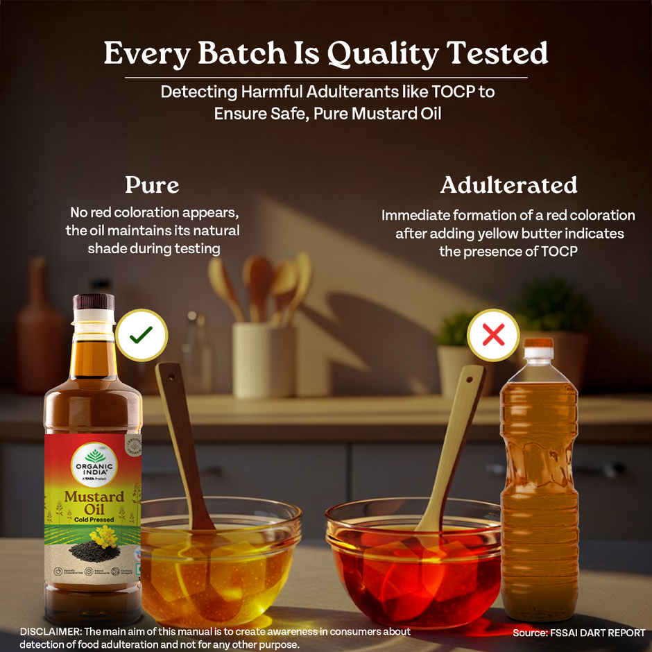 A TATA Product - Organic India Mustard Cold Pressed Oil | Lab Tested on 250+ Parameters