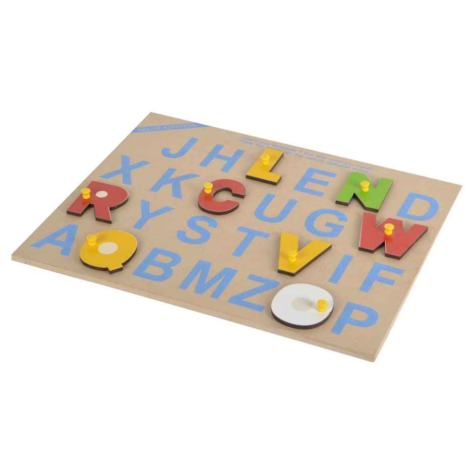 Skillofun Wooden Alphabet Tray with Knobs | Learning Tool | Safe Educational Play for Kids