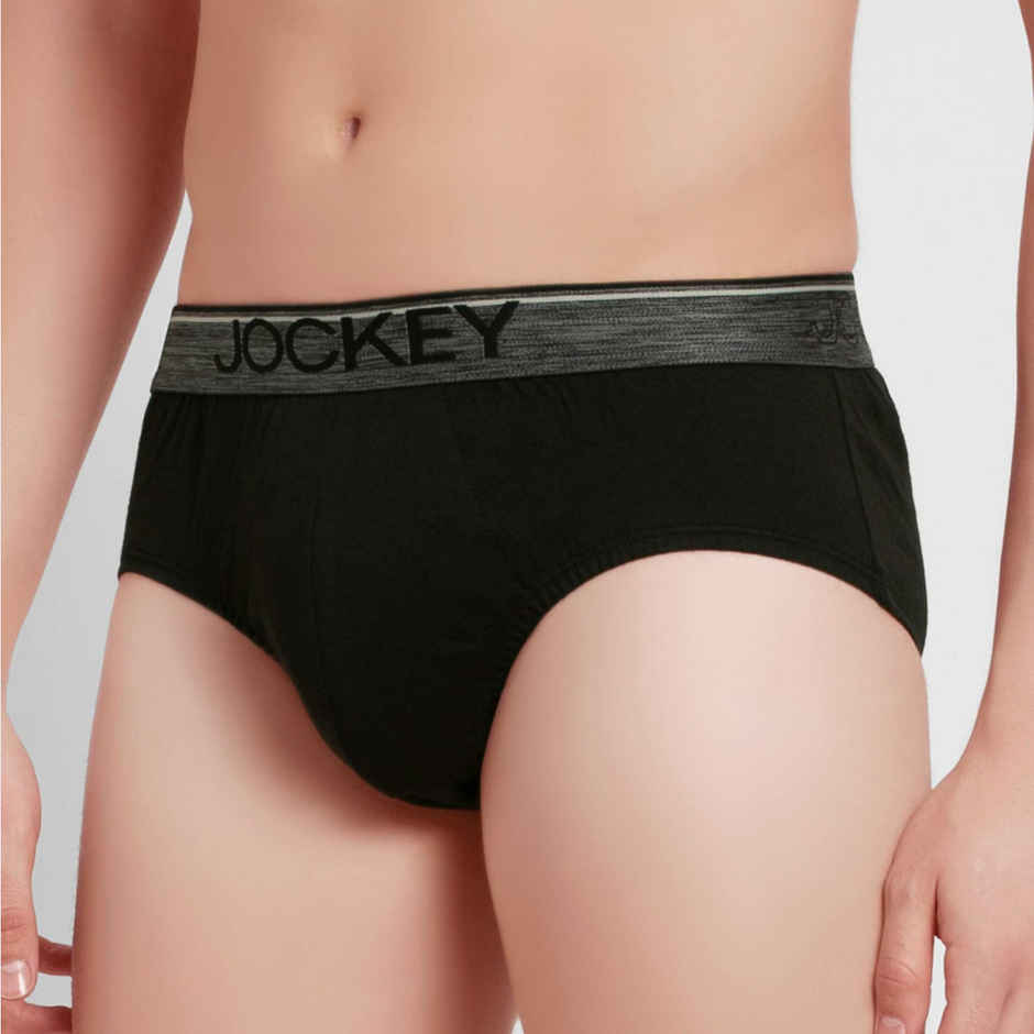 Jockey 8037 Men's Super Combed Cotton Underwear Solid Brief|Ultrasoft Waistband | Black-M