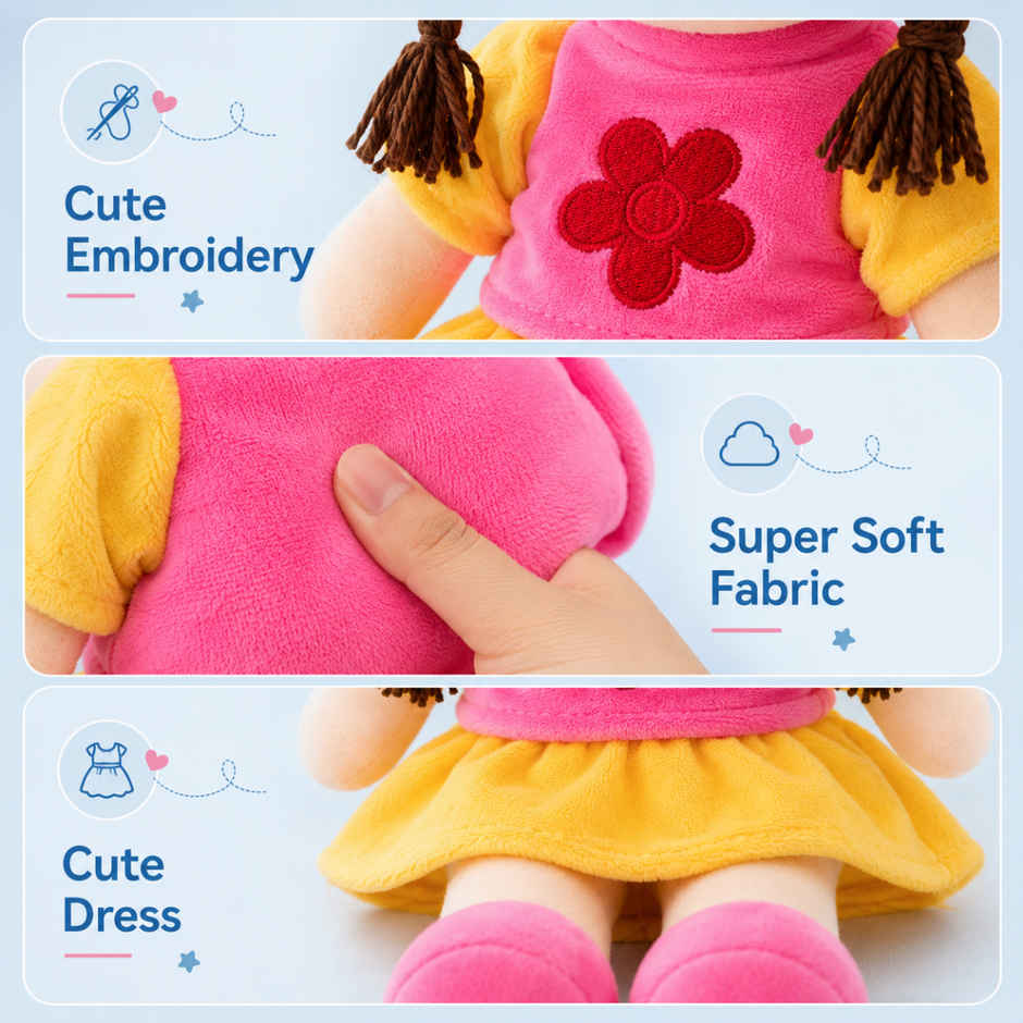 ToyTales Addie Girl Soft Doll Plush Toy for Girls | Cuddly Stuffed Toys | Birthday Gift for Kids | Orange | 35cm