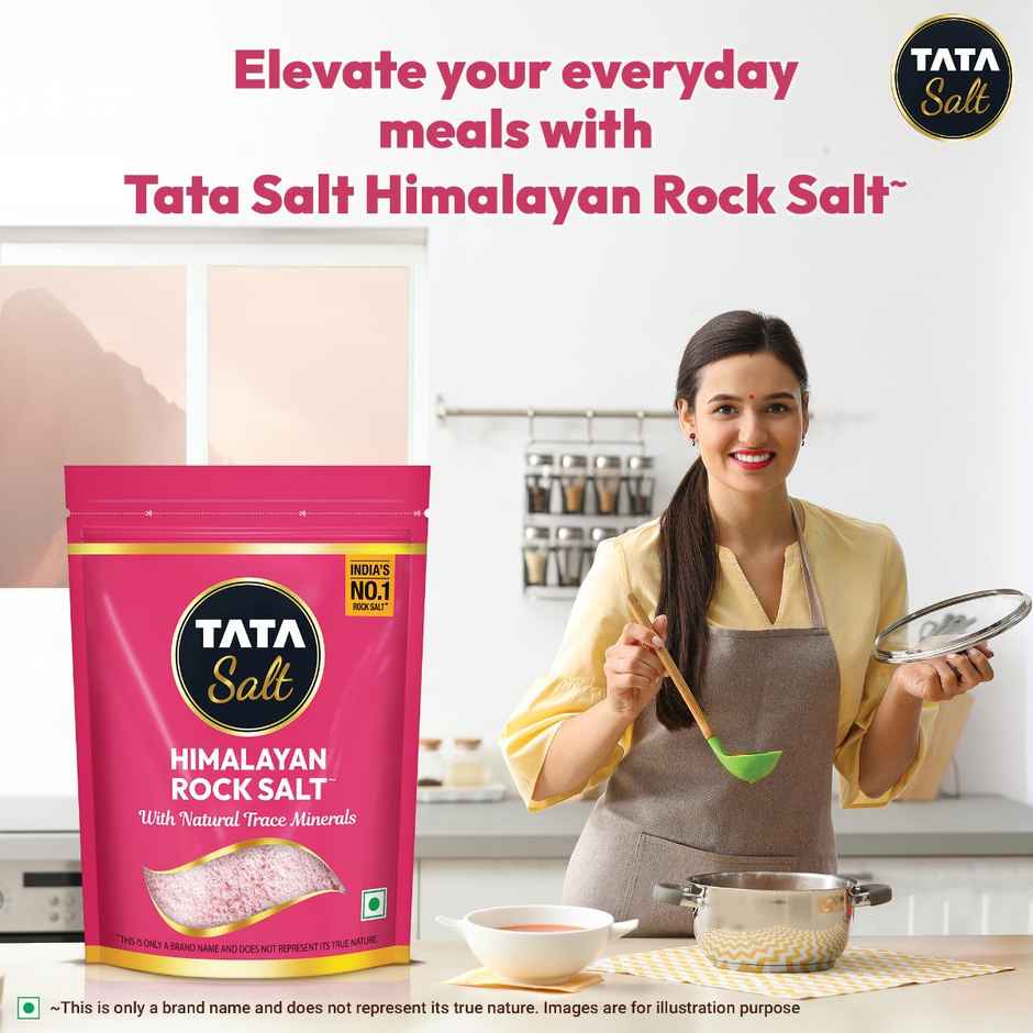 Tata Himalayan Rock Pink Salt Pouch, Premium Sendha Namak, With Natural Trace Minerals, Low Sodium, Crystal Salt