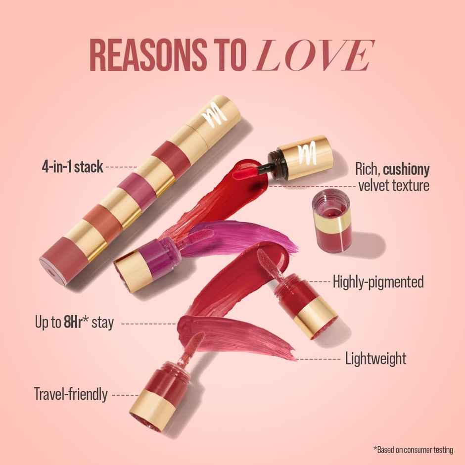 Myglamm Super 4-In-1 Matte Liquid Lipstick Stack - True Bolds