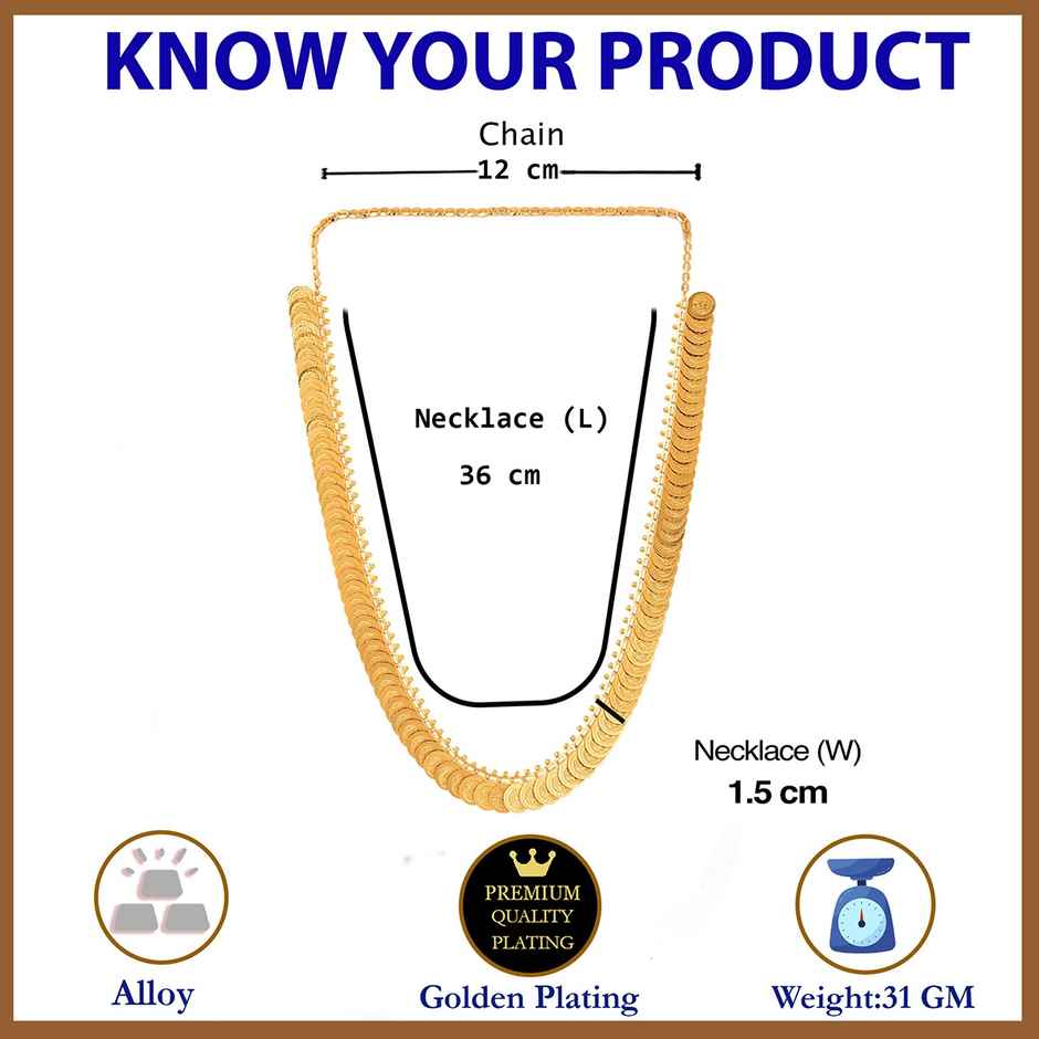 Zeneme Gold-Plated Temple Coin Jewellery Set For Women & Girls