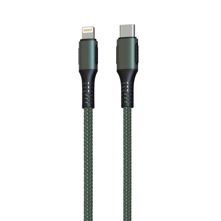 Portronics Konnect CL 20W POR-1067 Type-C to 8 Pin USB 1.2M Cable With Power Delivery & 3A Quick Charge Support, Nylon Braided For All Type-C and 8 Pin Devices - Green