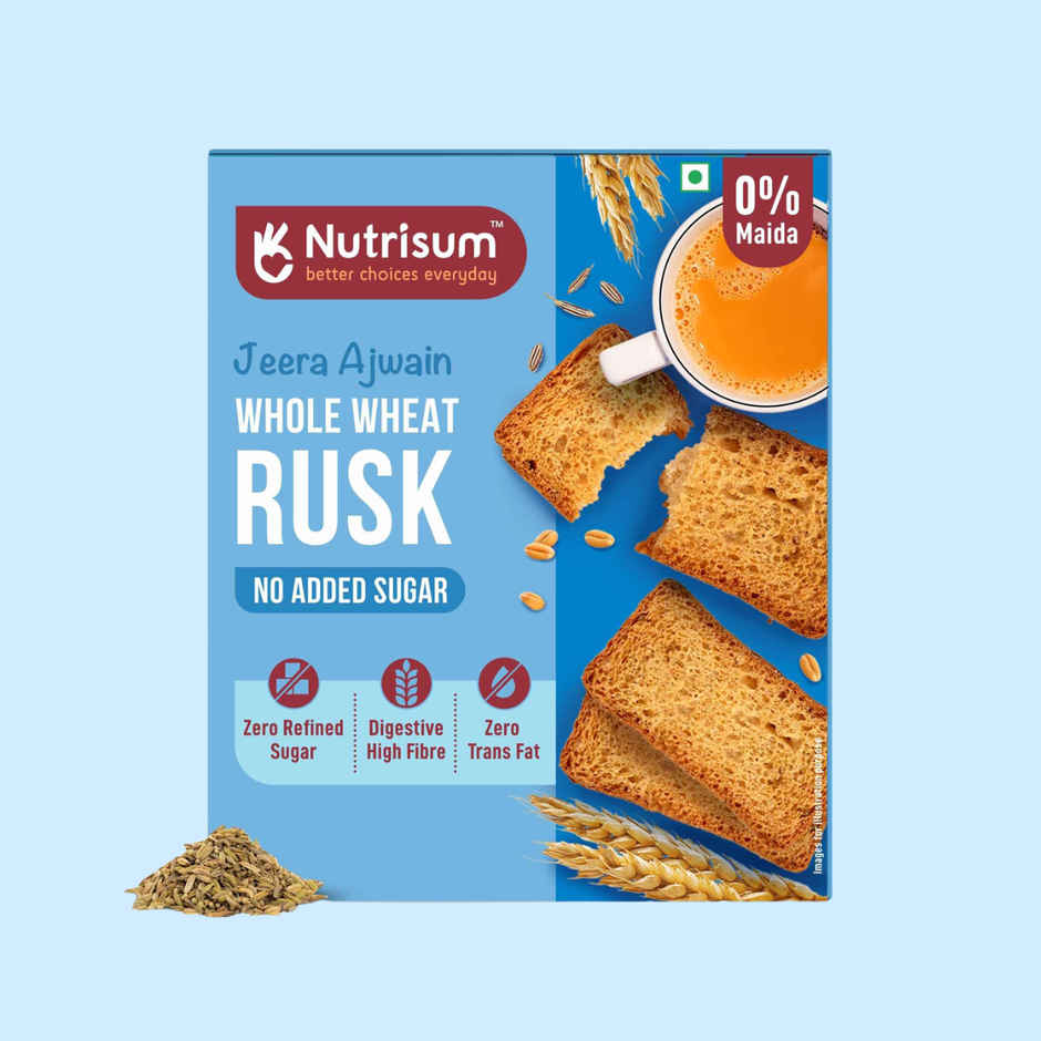 Nutrisum Whole Wheat Rusk - No Added Sugar- Jeera And Ajwain