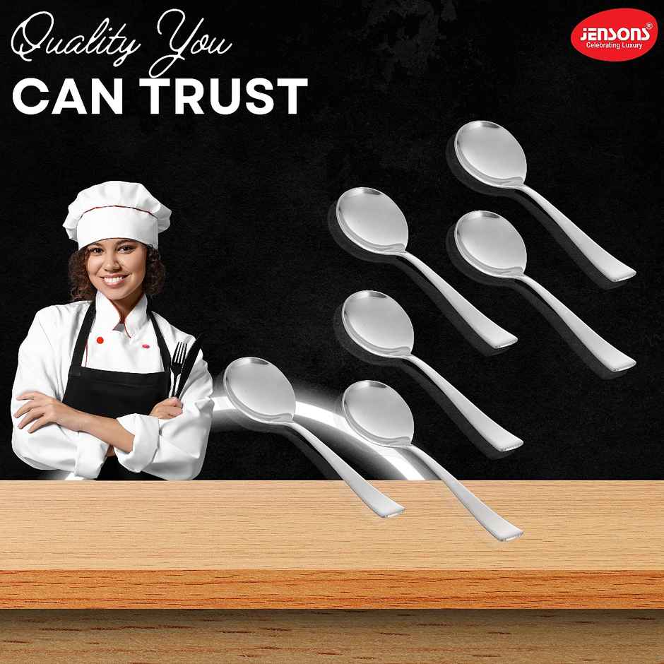 Jensons Dessert & Soup Spoon Set (6 Pcs) | Stainless Steel | Mirror Finish | Dining Set
