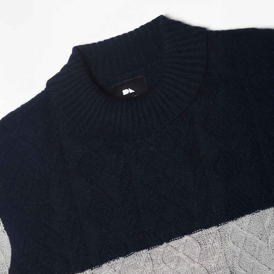 Dennis Lingo Men's Colorblock Round Neck Pullover Sweater | Navy Blue | XXL