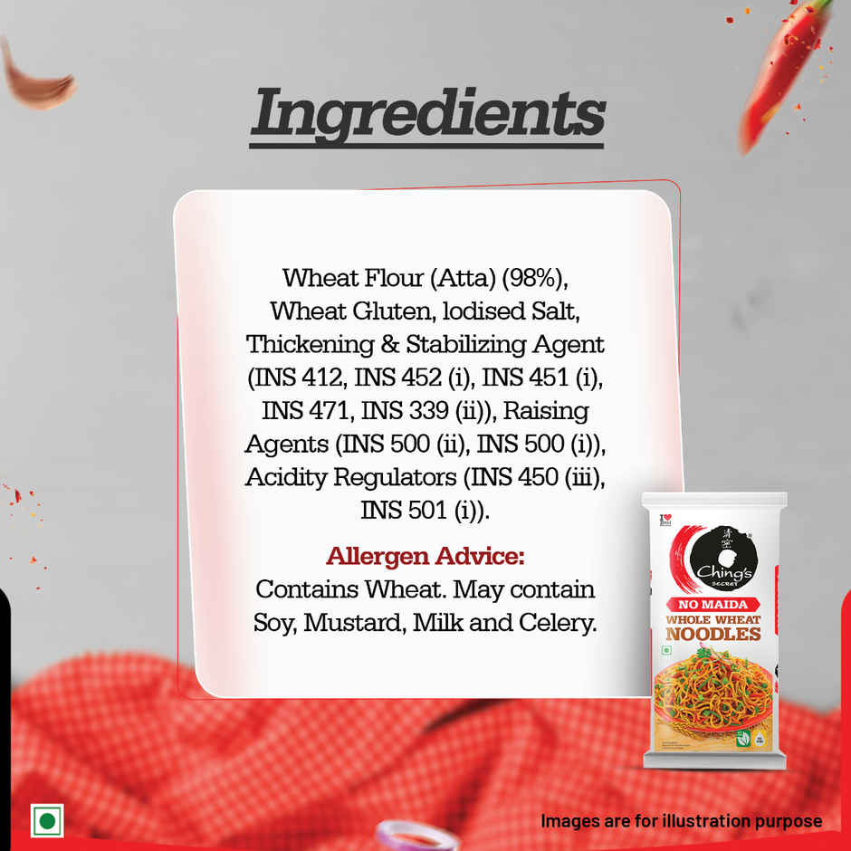 Ching's Secret Whole Wheat Noodles | No Maida | Air Dried-Not Fried | High Fiber Atta Noodles