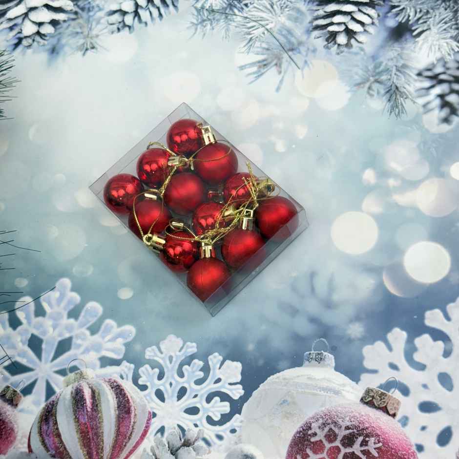 Christmas Glitter Matt Shiny Balls For Tree decor | Red | Gullak