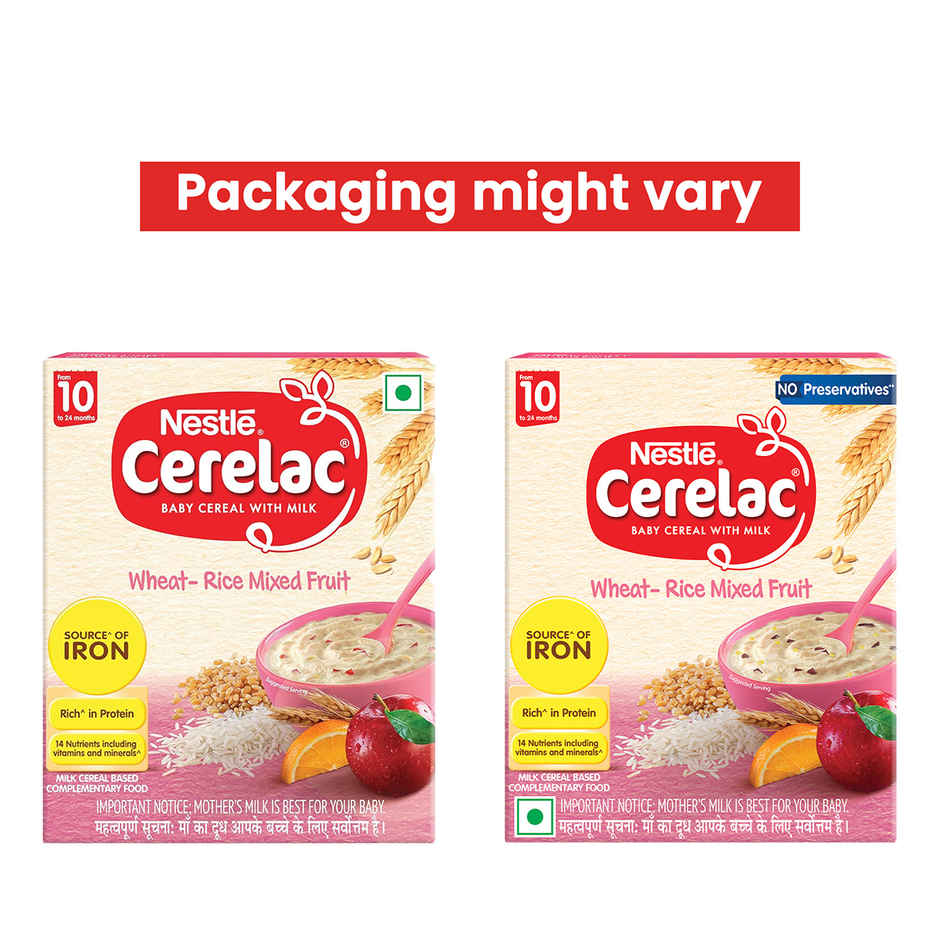 Nestle Cerelac Wheat Rice Mixed Fruit Baby Food Cereal | No Preservatives | 10 to 24 Months