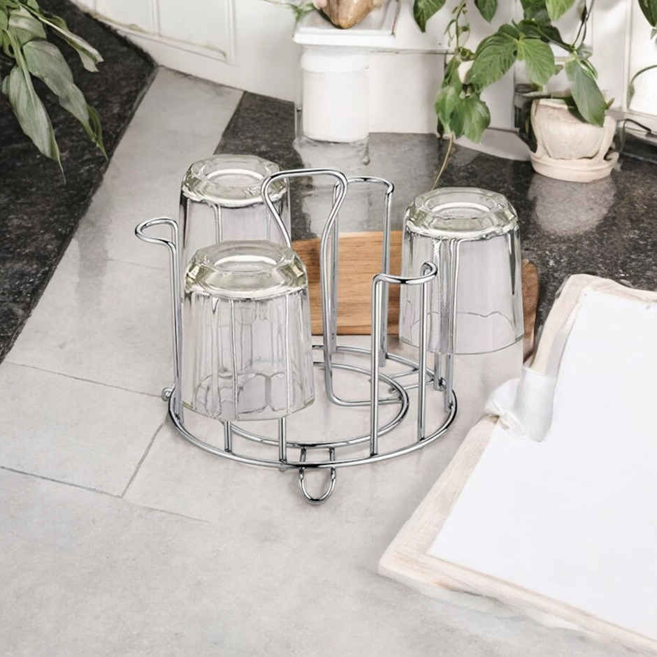 Clazkit Stainless Steel Glass Holder For 6 Glasses - Silver