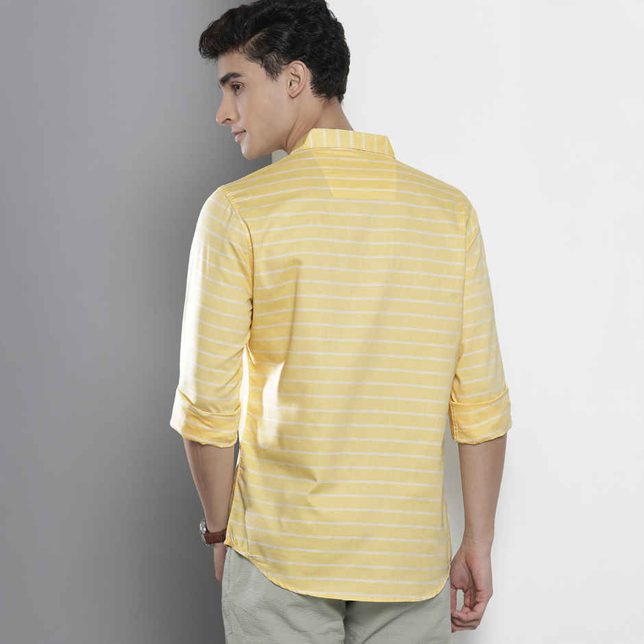 The Indian Garage Co Men's Slim Fit Striped Casual Shirt | Yellow - S