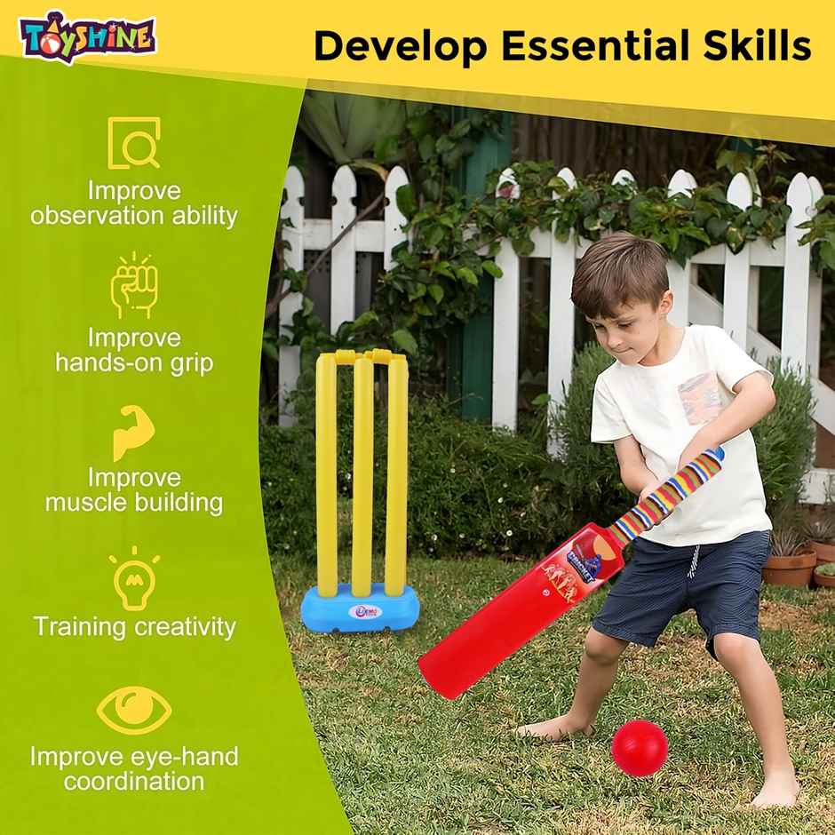 Toyshine Junior Plastic Cricket Set with Bat Size 2, Stump & Ball for Kids 2-4 Years - Assorted