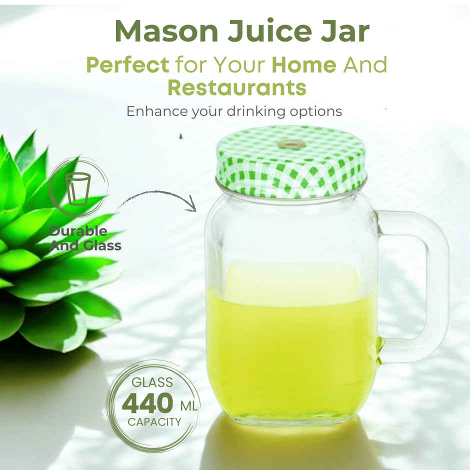Yera Magnus Glass Mason Jar 440 ml (Each) 1 pcs Green Cap With Hole For Straw