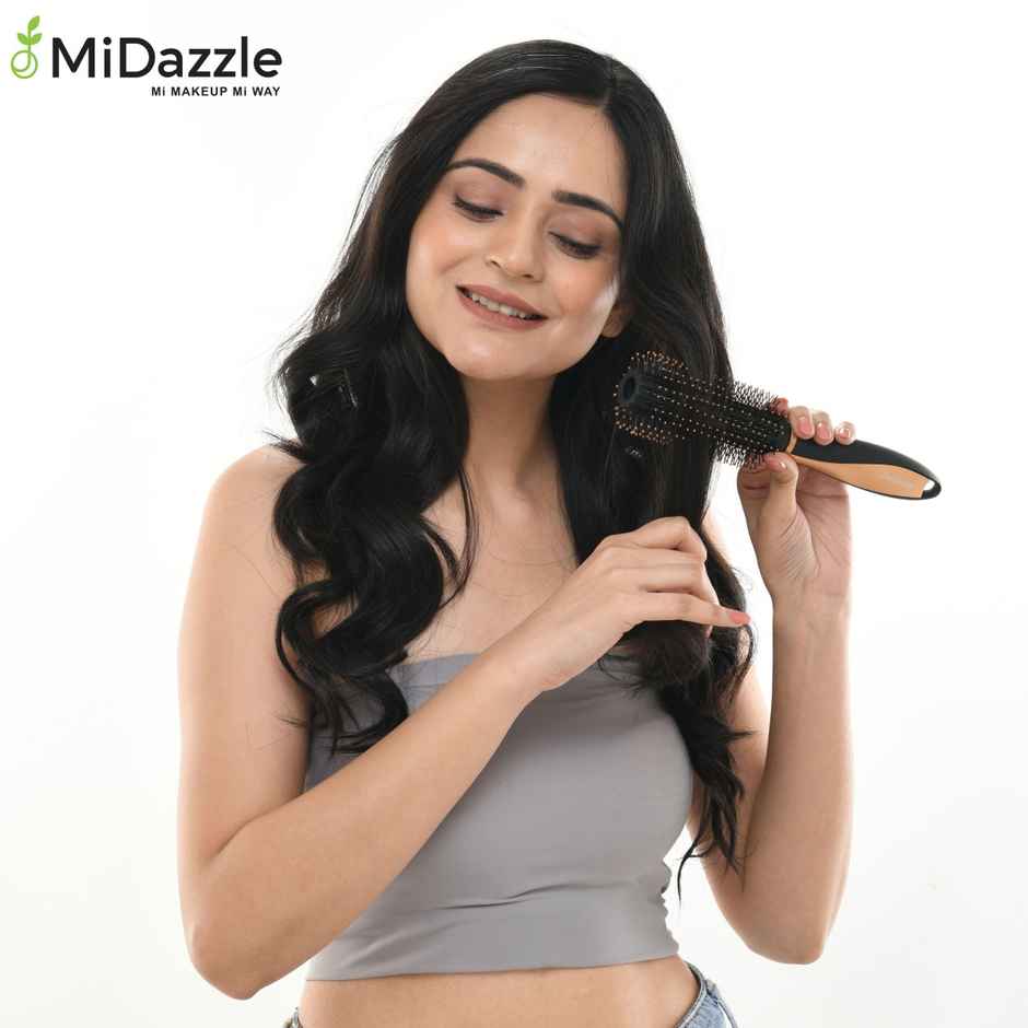 Midazzle Premium Round Black And Gold Hair Brush |MIHB0008