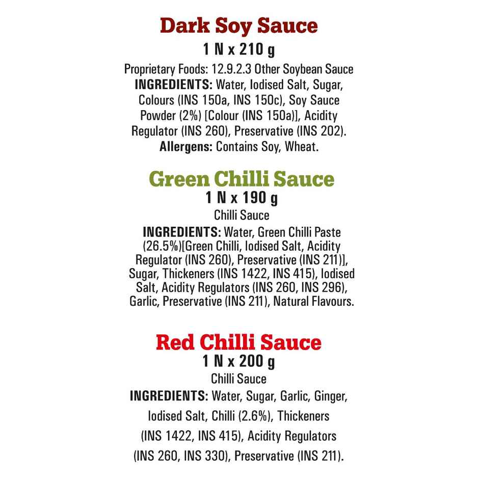 Ching's Secret Dark Soy Sauce | Green Chilli Sauce | Red Chilli Sauce Combo