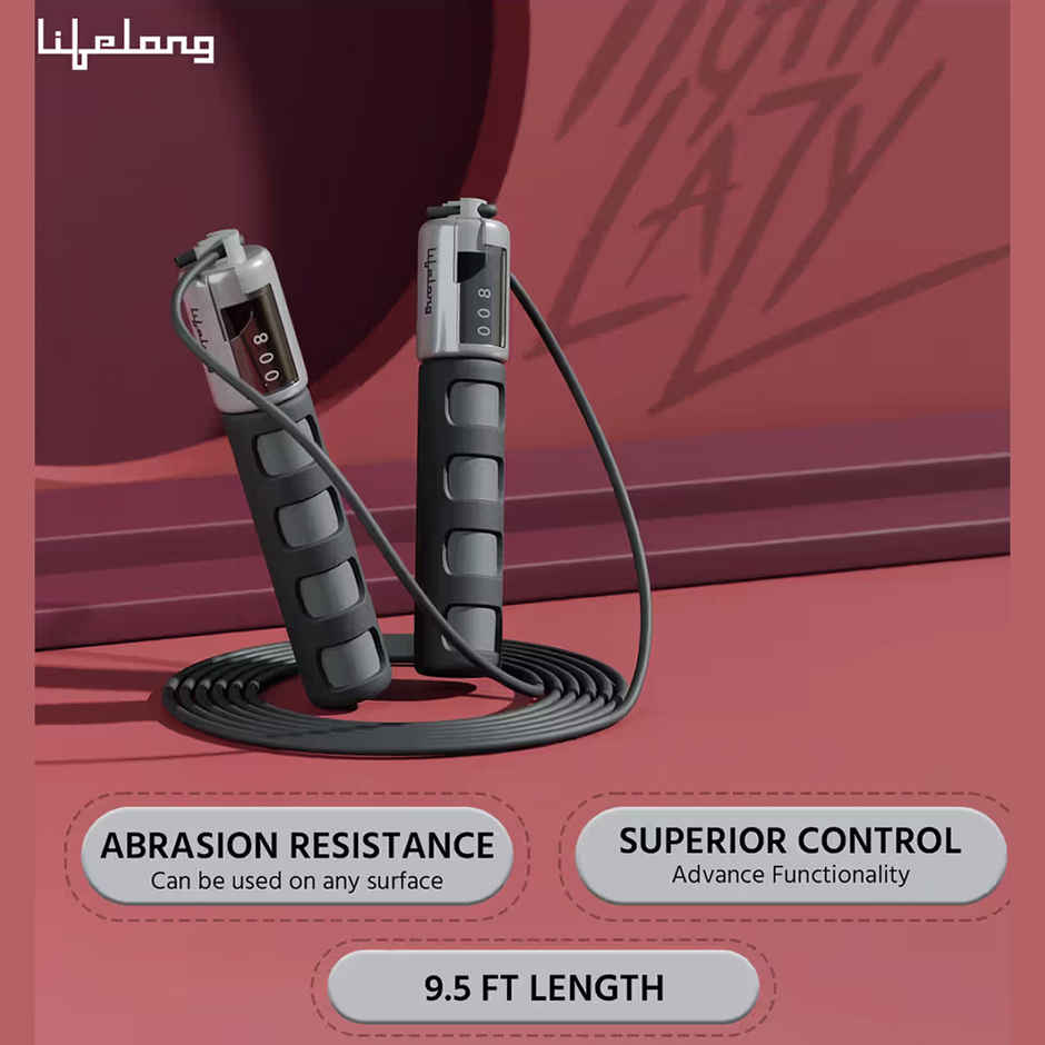Lifelong LLSR06 Skipping Rope with Counter | Tangle-Free, 290cm (Grey)