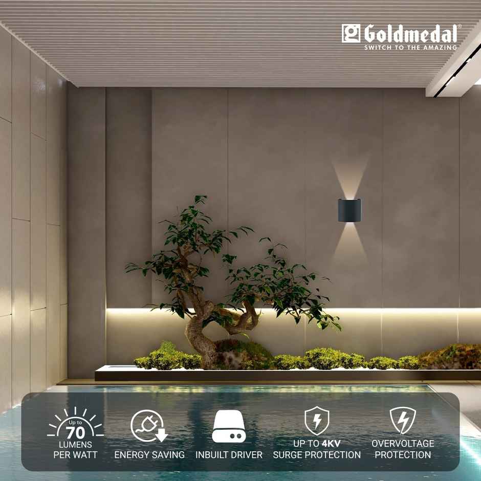 Gold Medal Parkos 01 2W Up-Down LED Outdoor Wall Light | IP54 Waterproof Exterior Wall Mount | Decorative Indoor/Outdoor Light for Garden, Balcony & Gate