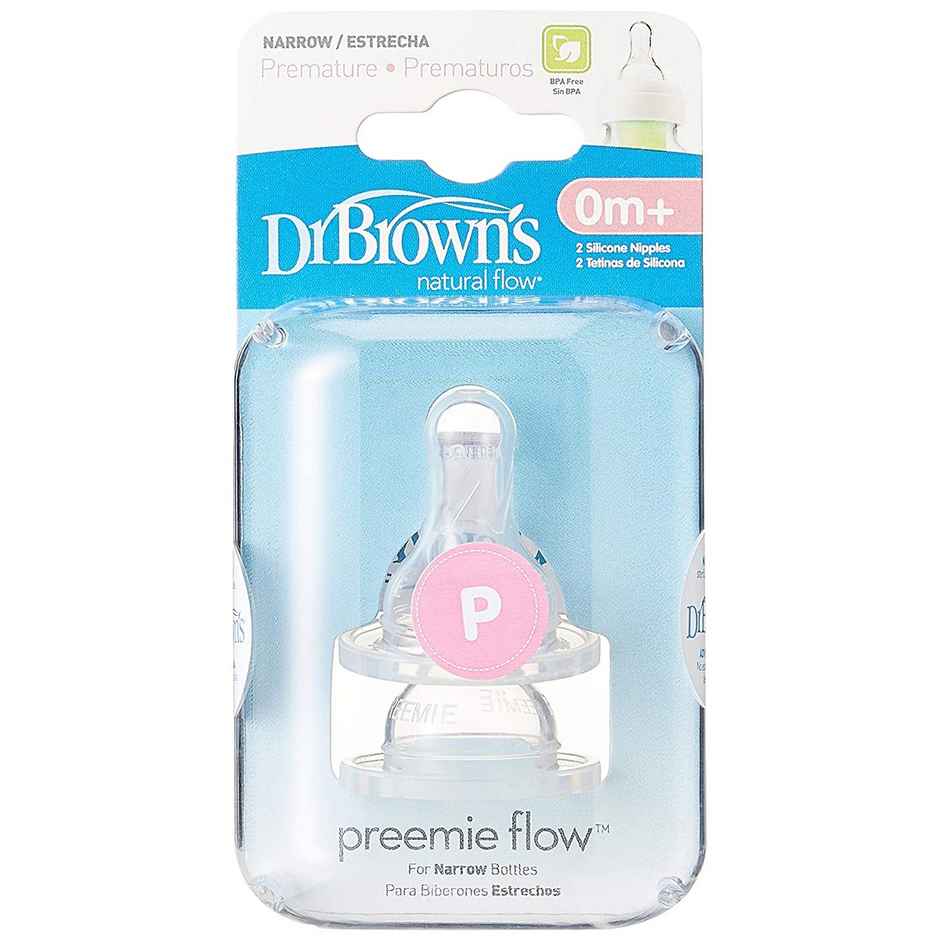 Dr. Brown's Preemie Flow Silicone Narrow Nipple, 2-Pack Transparent