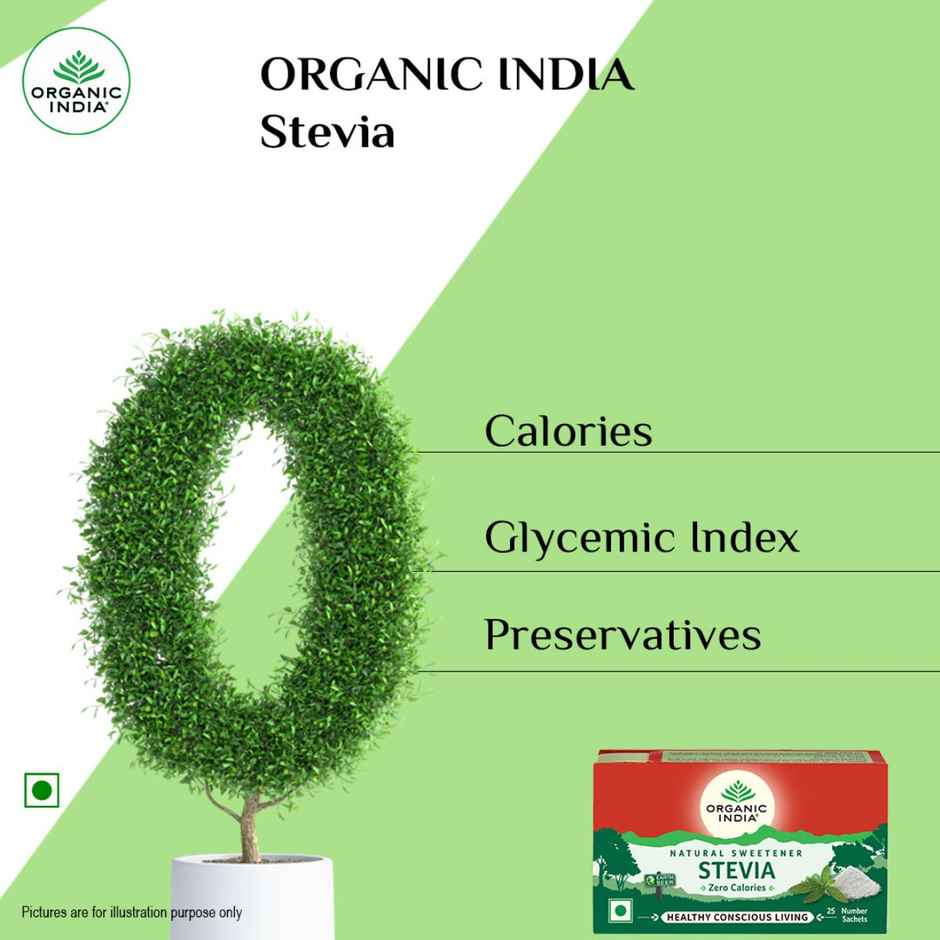 Organic India Stevia Powder, Natural Sweetener, Sugar Free, 25 Sachets Combo