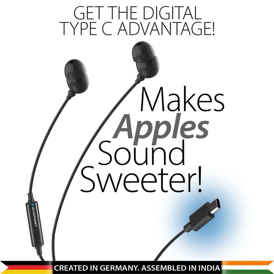 Blaupunkt Em06 In-Ear Type C Earphone With Mic And Deep Bass | Black | In The Ear
