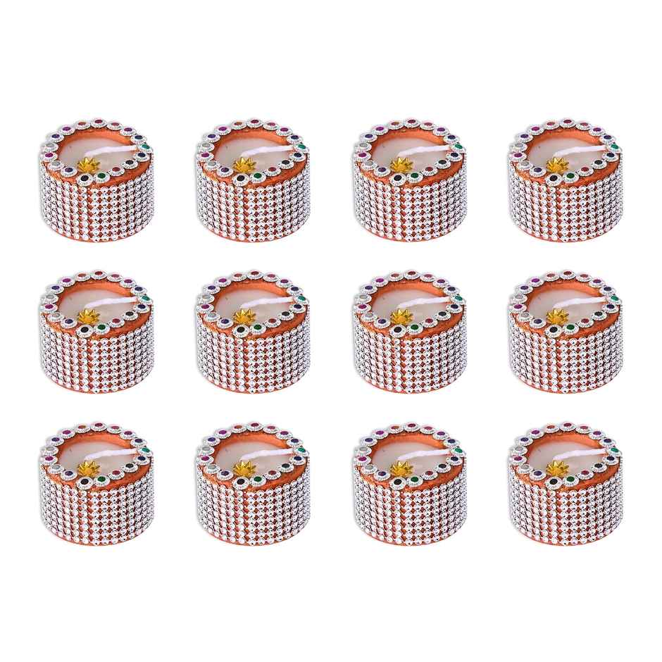 Lace Small Pillar Wax Diya Assorted | Pack Of 12 | Designer Clay Wax Diya | Pichai